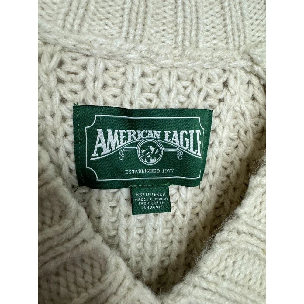 American Eagle XS Sweater Cream Oversized Chunky Knit V-Neck Pullover NWT